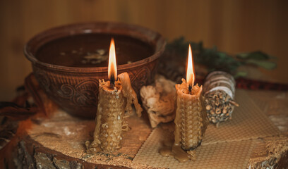 Scandinavian, Nordic concept, old world magic. Rite, pagan scene, North witch altar