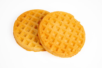 Two Golden Beligium Waffles on White Background