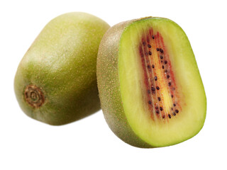 Red kiwi fruit, China, on white background
