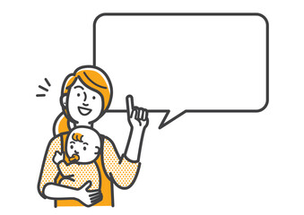 育児をするママの説明シーンの吹き出し表現