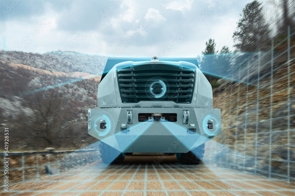 Poster machine vision system of an autonomous self driving truck.