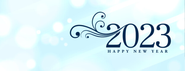 happy new year 2023 greeting banner with bokeh effect