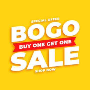 bogo sale buyone get one offer yellow background