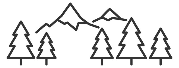 Mountain forest icon. Ice peak with tree signs