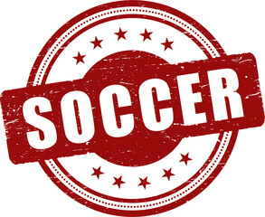 soccer stamp. red round soccer grunge vintage stamp.
