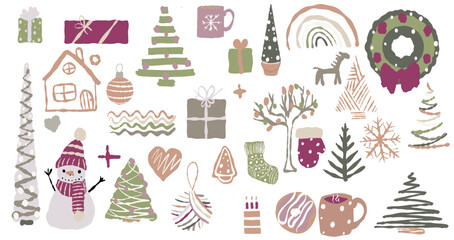 set of christmas elements