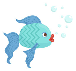 Blue fish with bubbles. Funny underwater character