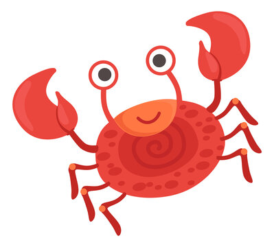 Funny Crab. Red Dancing Animal. Smiling Character