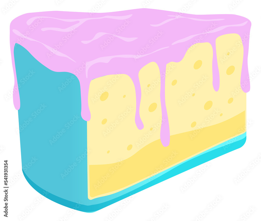 Poster Pink frosting cake piece. Sweet pie slice