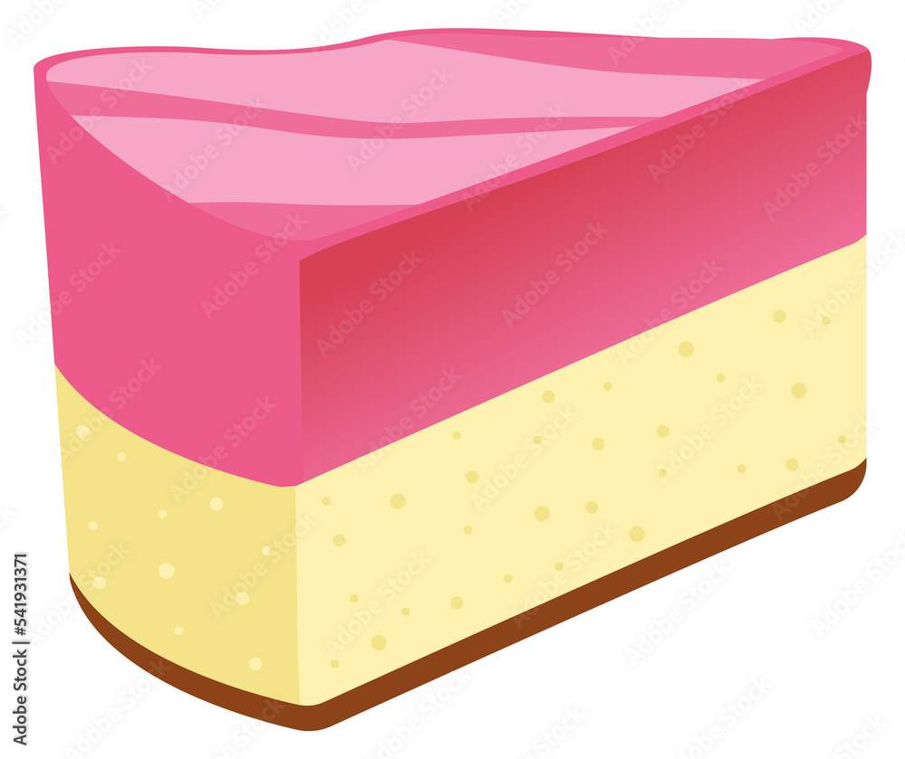 Sticker Pink jelly cake slice cartoon icon. Berry dessert