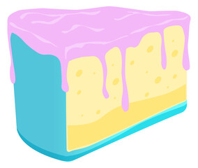 Pink frosting cake piece. Sweet pie slice