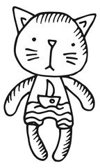 Fototapeta na wymiar Sad cat soft toy. Baby sock animal sketch