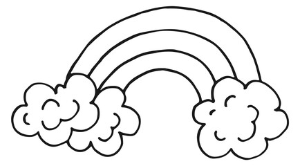 Rainbow with clouds. Cute miracle black line icon
