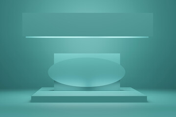 geometric minimal podium display for cosmetic product,abstract scene stand mint color 3d render
