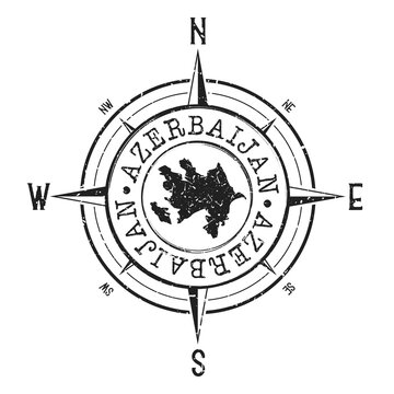 Azerbaijan Stamp Map Compass Adventure. Illustration Travel Country Symbol. Seal Expedition Wind Rose Icon.
