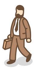 Man in suit walking with briefcase. Isometric businessman character