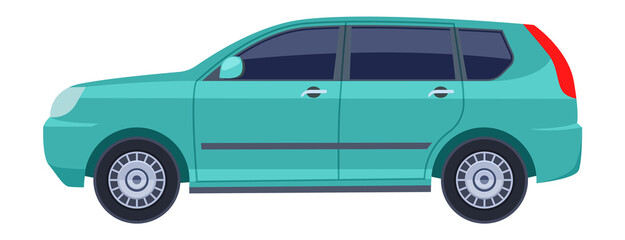 Green crossover car. Suv auto side view