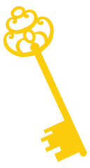 Golden key icon. Vintage ornate lock opener