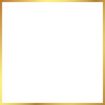 Square golden frame isolated on transparent background, luxury gold border design for invitation, card, PNG, cut out    