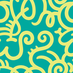 Seamless abstract pattern on green background. Vector doodle image. Graphic geometric ornament.