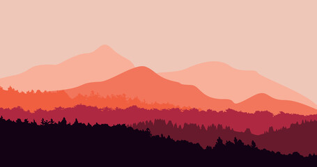 pink gradient forest mountain nature background