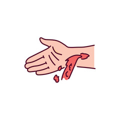 Arterial bleeding from hand color line icon. Injuries concept.