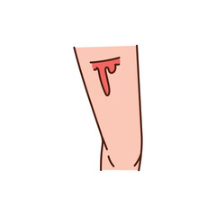 Blood on the leg (cut on the thigh) color line icon. Injuries concept.