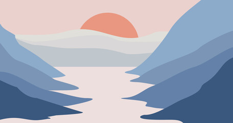 blue gradient lake mountain nature background