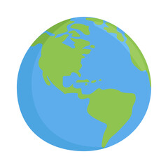 Earth Globe Sign Emoji Icon Illustration. American Continent Vector Symbol Emoticon Design Clip Art Sign Comic Style.
