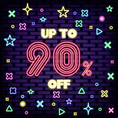 Up to 90% off, sale Neon quote. Glowing with colorful neon light. Night advensing. Isolated on black background. Vector Illustration