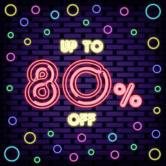 Up to 80% off, sale Neon Sign Vector. Bright signboard. Night bright advertising. Isolated on black background. Vector Illustration