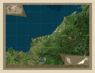 Sarawak, Malaysia. High-res satellite. Major cities - obrazy, fototapety, plakaty