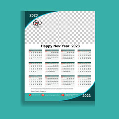 2023 Calendar year vector illustration. The week starts on Sunday. Annual calendar 2023 template. Calendar design in black ,green, white colors, Sunday in red colors. Vector