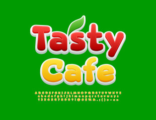 Vector colorful poster Tasty Cafe. Creative 3D Font. Modern Alphabet Letters and Numbers set. 