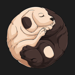 Hand drawn Yin Yang symbol made of Labrador puppies, dog bread cute Labradors shaped yin yang sign