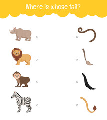 Matching children educational game. Help the animals find their tails.  Activity for pre sсhool years kids and toddlers.