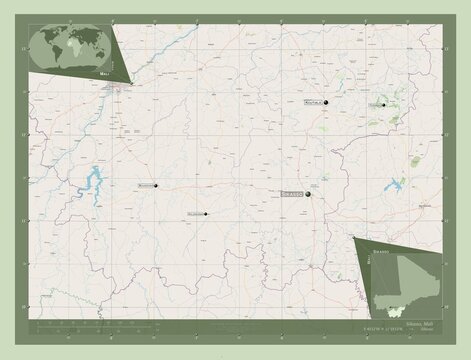 Sikasso, Mali. OSM. Labelled points of cities