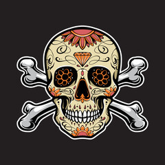 Fototapeta premium sugarskull with crosses bones vector logo