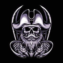 skull pirates holding sword vector logo