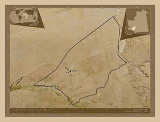 Brakna, Mauritania. Low-res satellite. Labelled points of cities