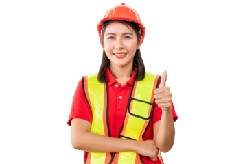 Cheerful female worker showing thumbs up, Manual workers working in the warehouse, Female warehouse worker with thumbs up