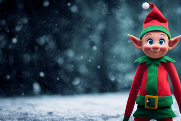 Christmas elf 3D illustration. Generative AI - obrazy, fototapety, plakaty