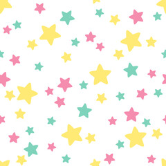Seamless pattern with colorful stars isolated on white background.