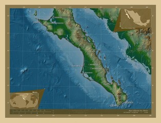 Baja California Sur, Mexico. Physical. Labelled points of cities