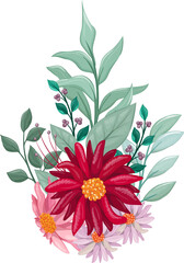 Fototapeta na wymiar Red Watercolor Flower Arrangement