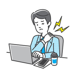 パソコン作業で肩こりがつらい男性会社員