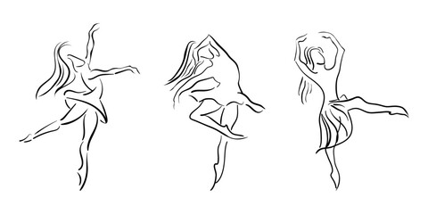 a set with a fashionable hand-drawn graphic sketch with a beautiful ballerina. Vector illustration