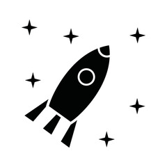 A flying space rocket in space with stars. The spacecraft launches a business product based on a market concept. Vector illustration