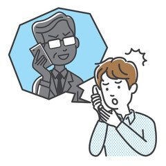 悪質業者や電話詐欺に騙される若い男性のイラスト