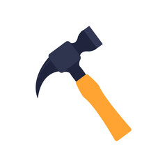 Carpenter hammer in flat style. Typical simplistic hammer tool. Carpenter hammer isolated icon with shadow. Hammer vector stock image.